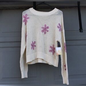NWT Sugar Moon Large Knit Flowered Sweater